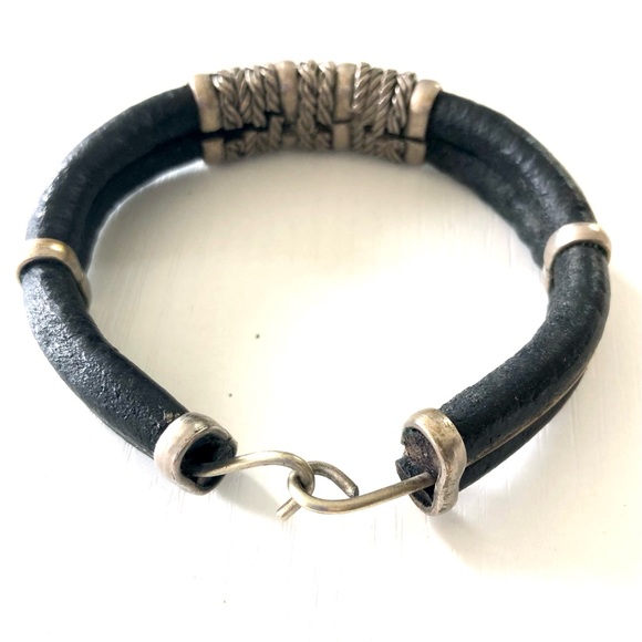 Bracelet leather & silver corded leather, wrapped in silver hook closure - Picture 2 of 8